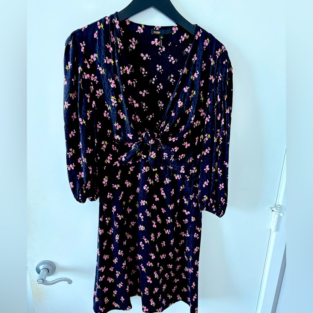 Maje Tie Front Silk Mini Dress